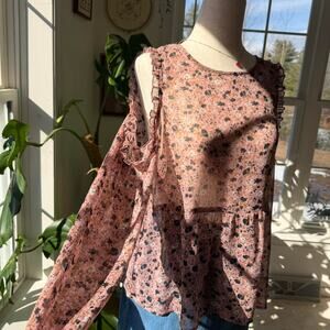 American Eagle Floral Babydoll Ruffle Cold Shoulder Blouse Medium